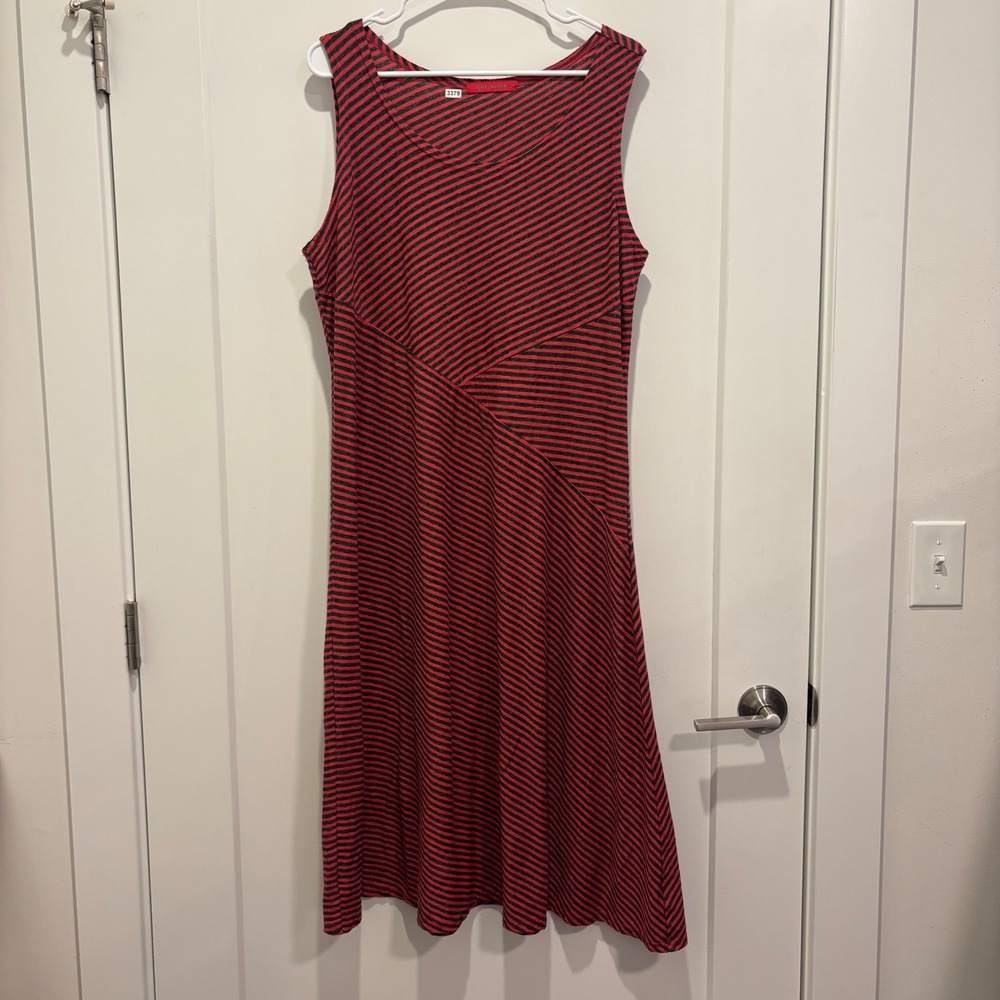 Cut Loose Red Charcoal Striped Linen Blend Midi Dress Made in USA 5440817 L